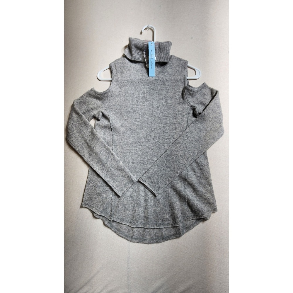 NWT Antonio Melani Gray Cold Shoulder Turtle Neck W/ Curved Hem 100% Cashmere XS